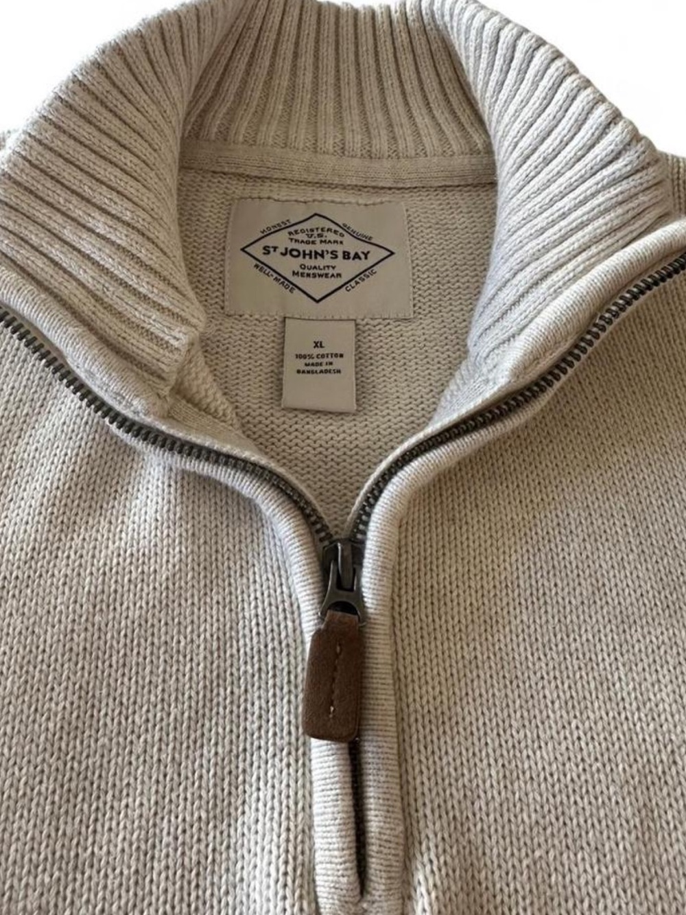 St John’s Bay Oversized Cotton Quarter Zip Sweater Women’s XL Cream Minimalist - Picture 4 of 7